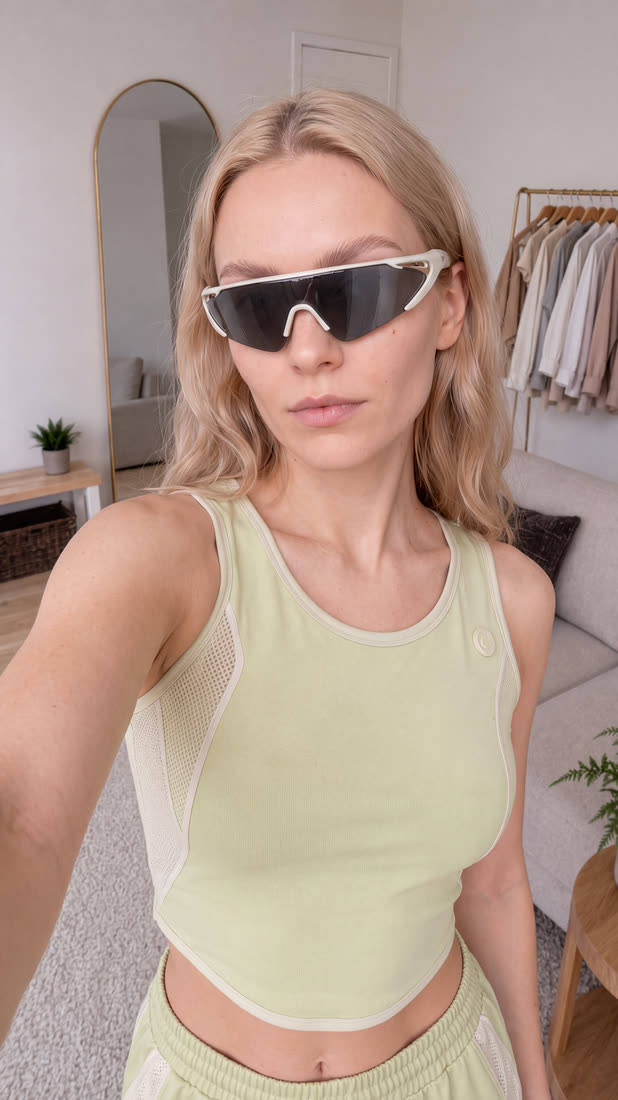 The same AI influencer in a close-up selfie