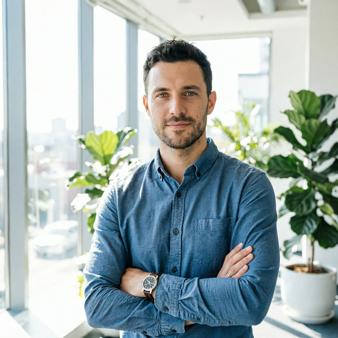 AI photoshoot: professional portrait in a modern office